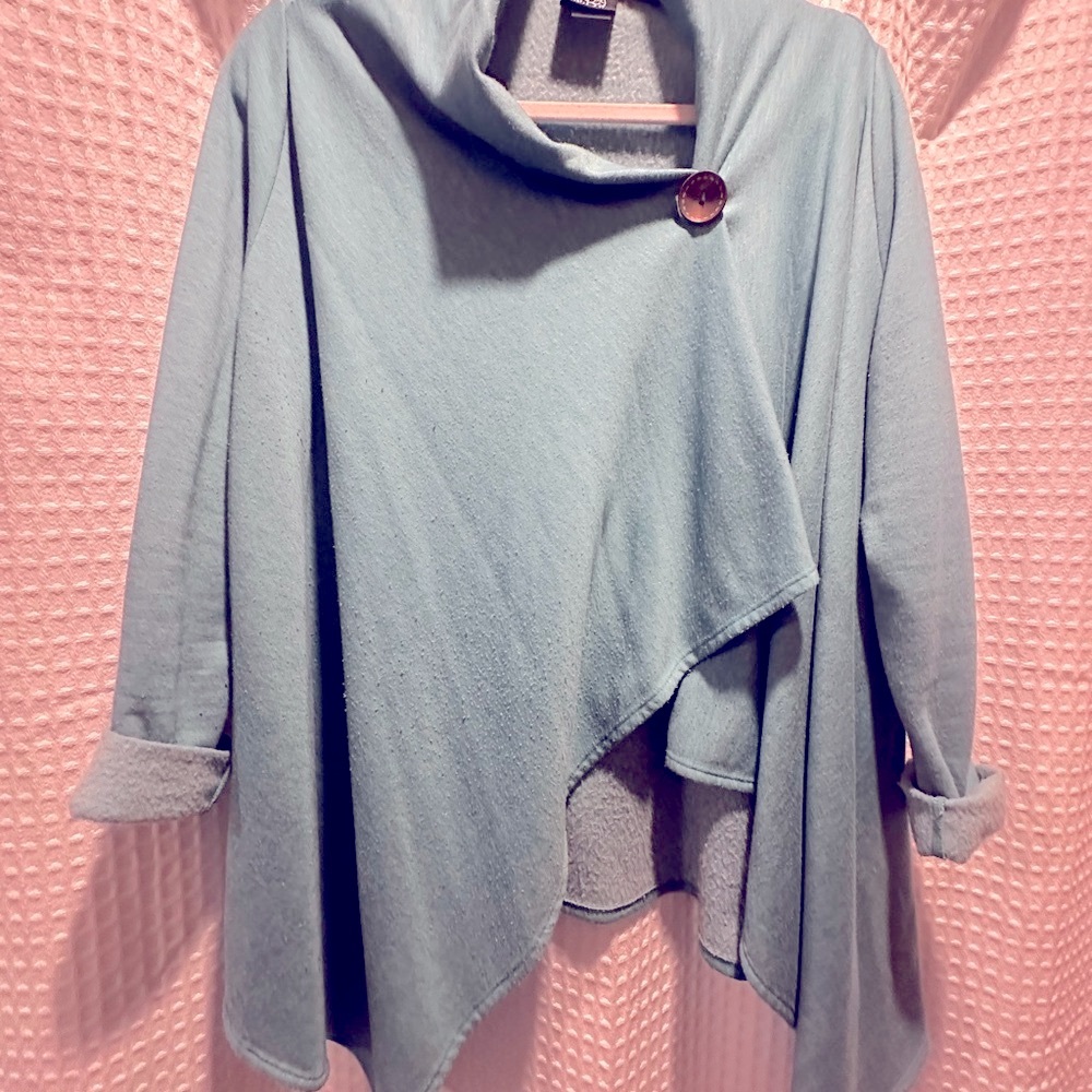 Bobeau Turquoise Asymmetrical Cowl Neck Sweatshirt